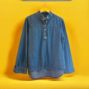 J. Crew Long Sleeve Denim Chambray Banded Collar Button Down Shirt